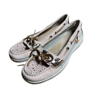 SPERRY Blush & Rose Gold Suede Topsiders w Rhinestone Sz 7.5 Boat Shoes/ Loafer